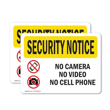 Signmission No Camera No Video No Cell Phone OSHA Security Notice Sign, Vinyl Decal, 10in W x 7in L, 2PK OS-2PACK-SN-D-710-L-11580
